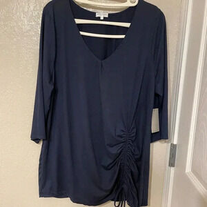 Nwt Kiyonna Sz 1X soft Dark Blue Long Sleeve Shirt with Ruched side detail